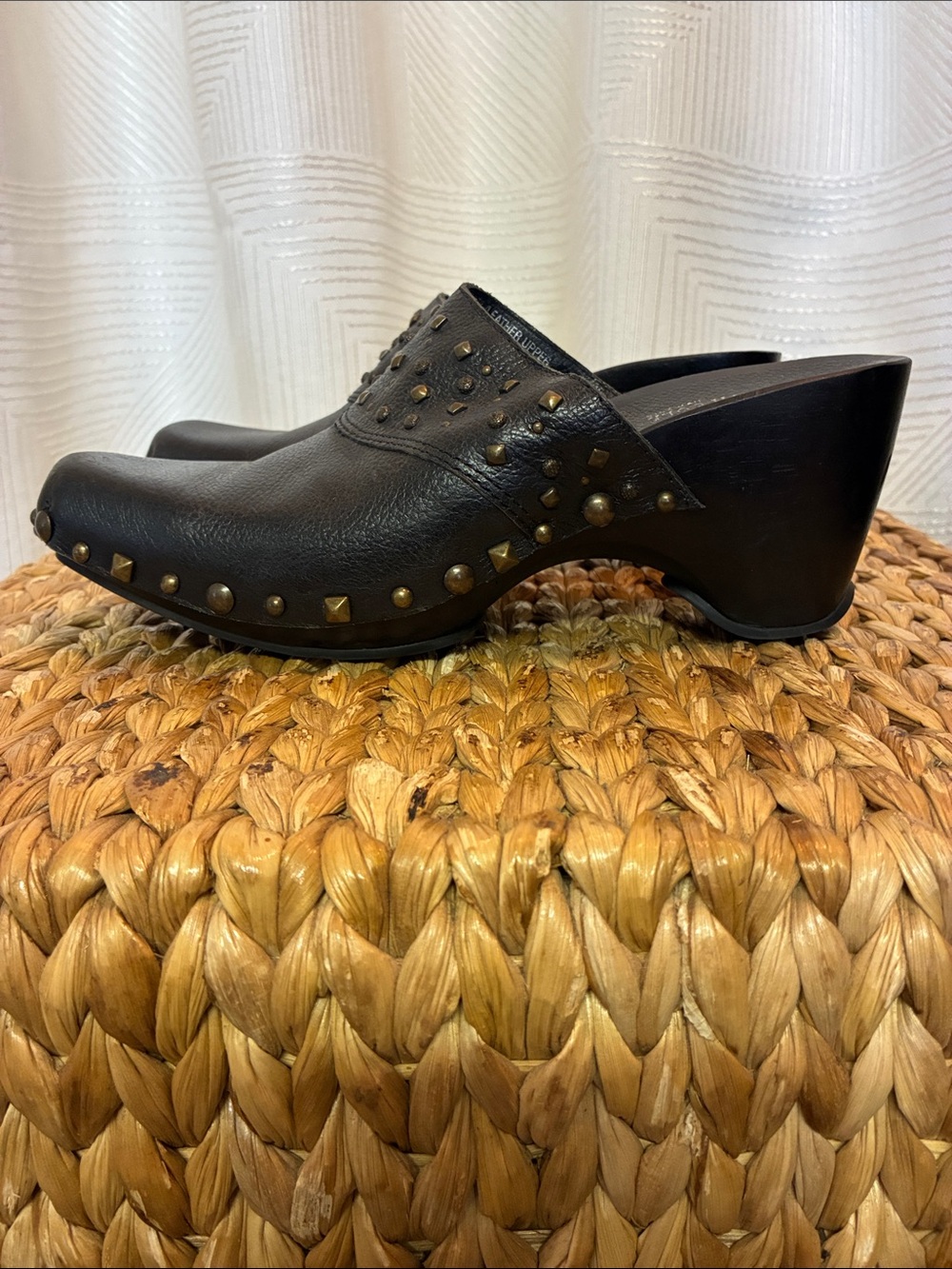 Kenneth Cole Black Leather Studded Clog Mules